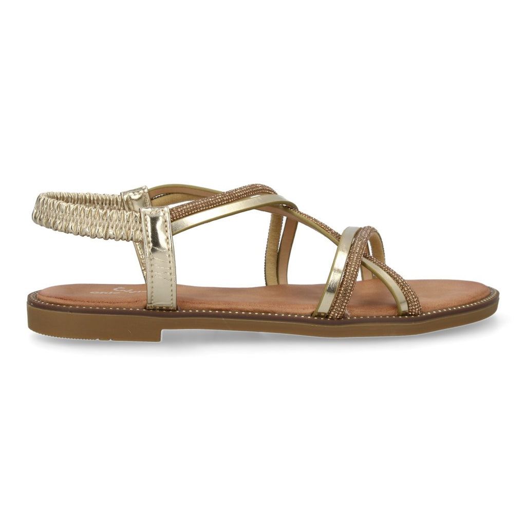 Sandalia plana con diseño trezando y brillantes - TF2509-Oro