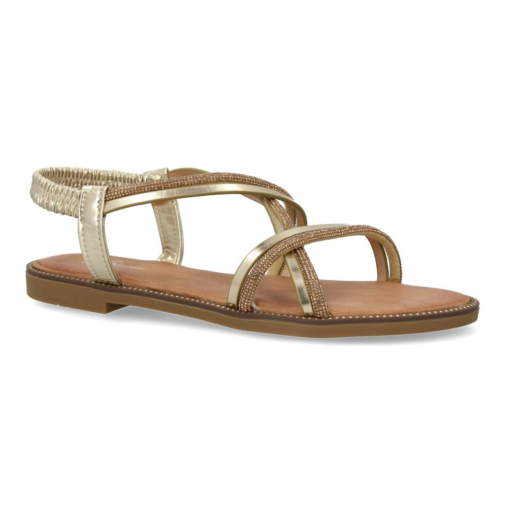Sandalia plana con diseño trezando y brillantes - TF2509-Oro