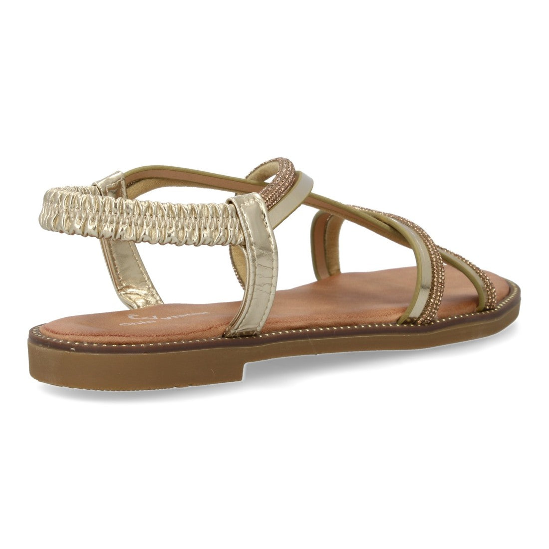 Sandalia plana con diseño trezando y brillantes - TF2509-Oro