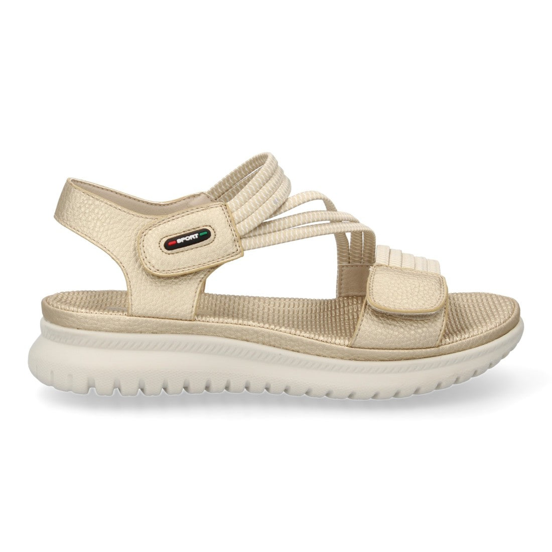 Sandalia Plana Mujer con Doble Velcro -Oro