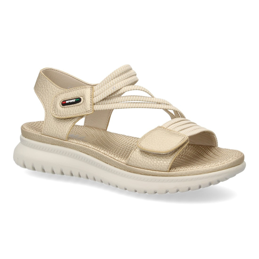 Sandalia Plana Mujer con Doble Velcro -Oro