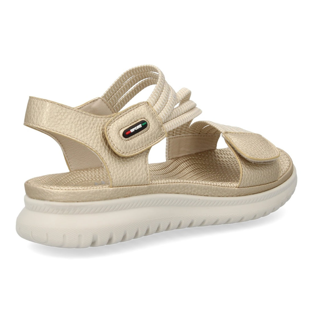 Sandalia Plana Mujer con Doble Velcro -Oro