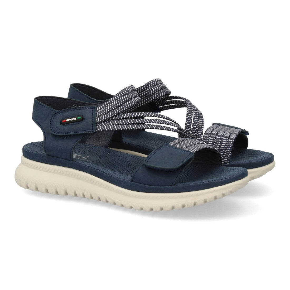 Sandalia Plana Mujer con Doble Velcro -Marino