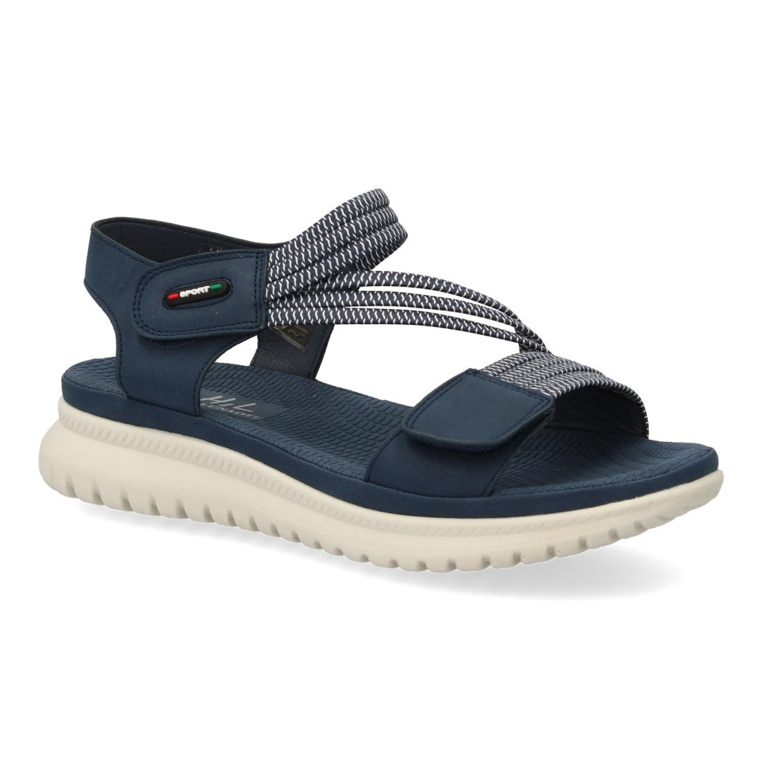Sandalia Plana Mujer con Doble Velcro -Marino