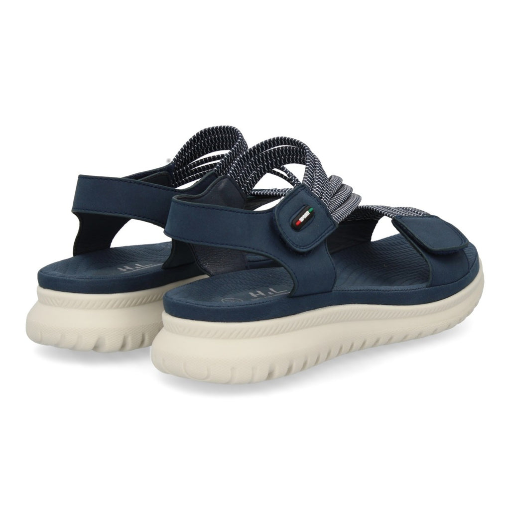 Sandalia Plana Mujer con Doble Velcro -Marino