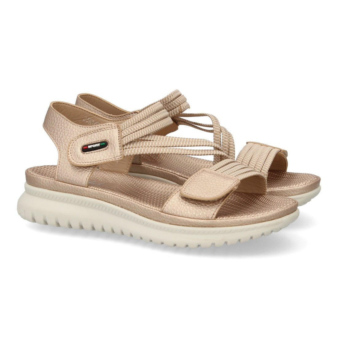 Sandalia Plana Mujer con Doble Velcro - Champan