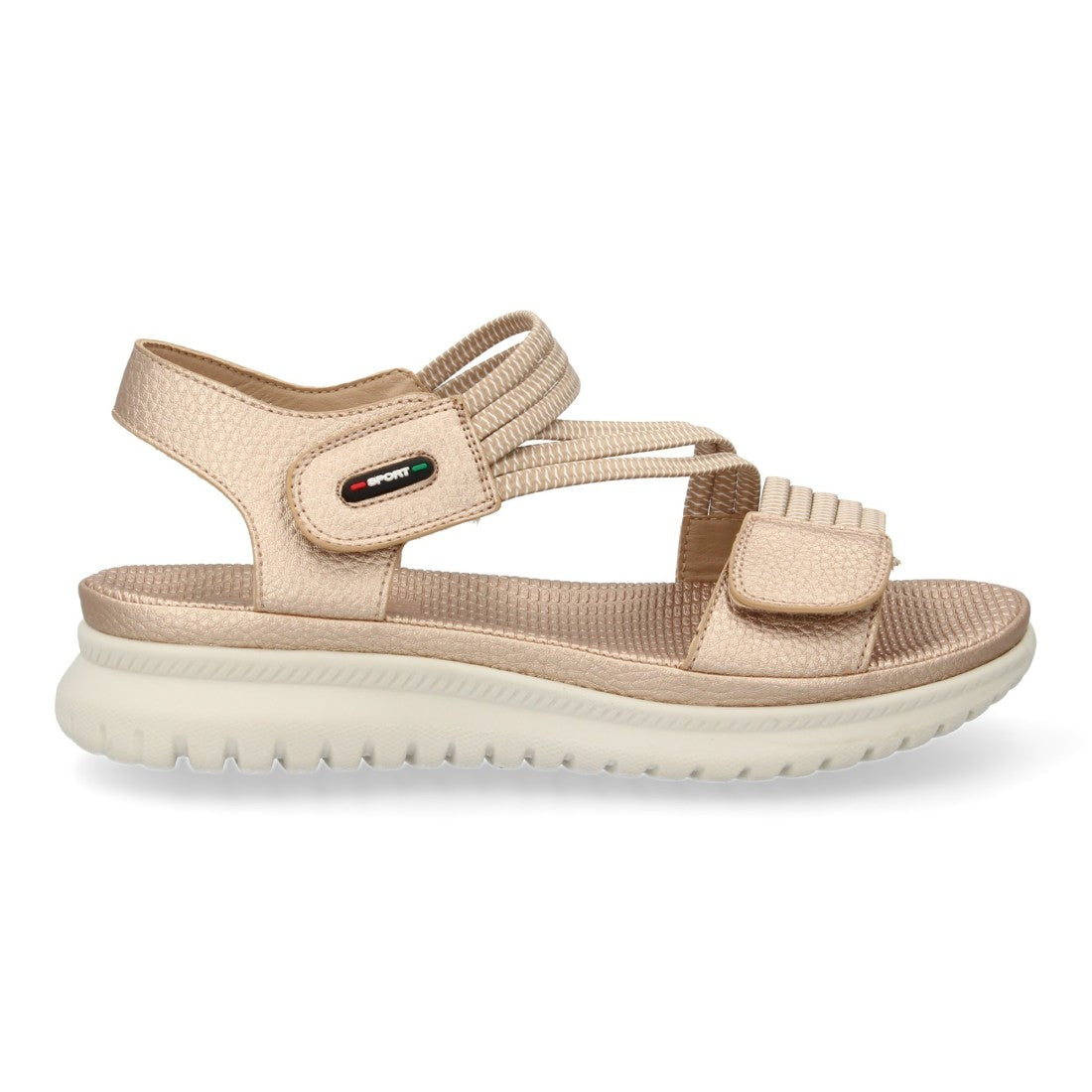Sandalia Plana Mujer con Doble Velcro - Champan
