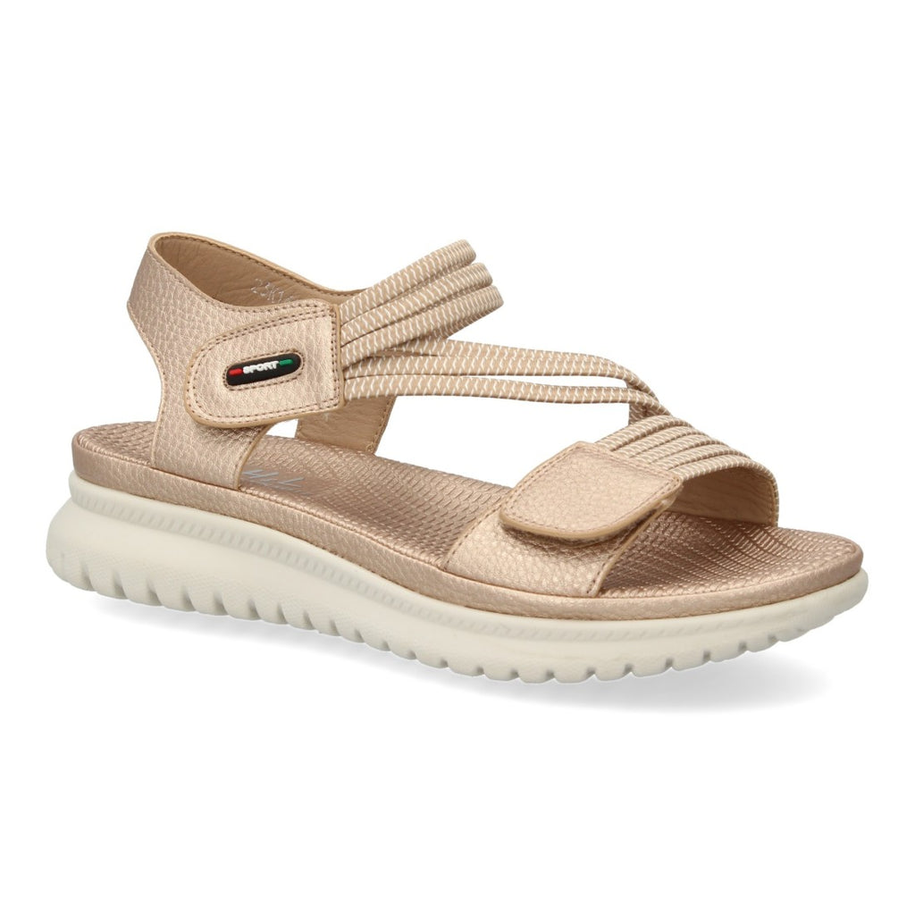 Sandalia Plana Mujer con Doble Velcro - Champan