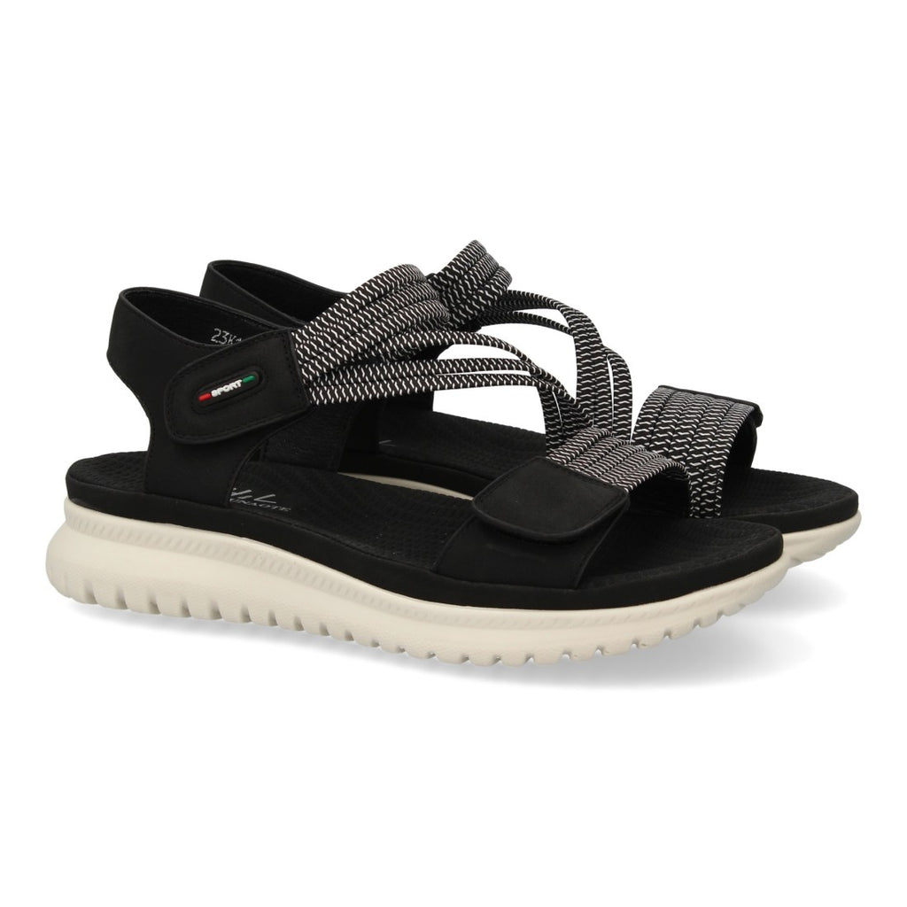 Sandalia Plana Mujer con Doble Velcro -Negro