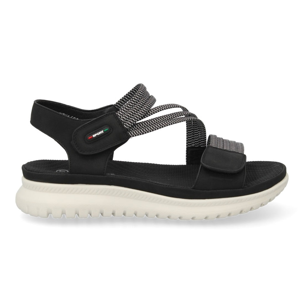 Sandalia Plana Mujer con Doble Velcro -Negro