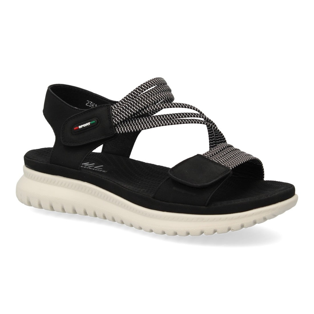 Sandalia Plana Mujer con Doble Velcro -Negro