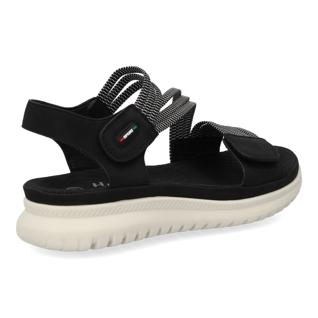 Sandalia Plana Mujer con Doble Velcro -Negro