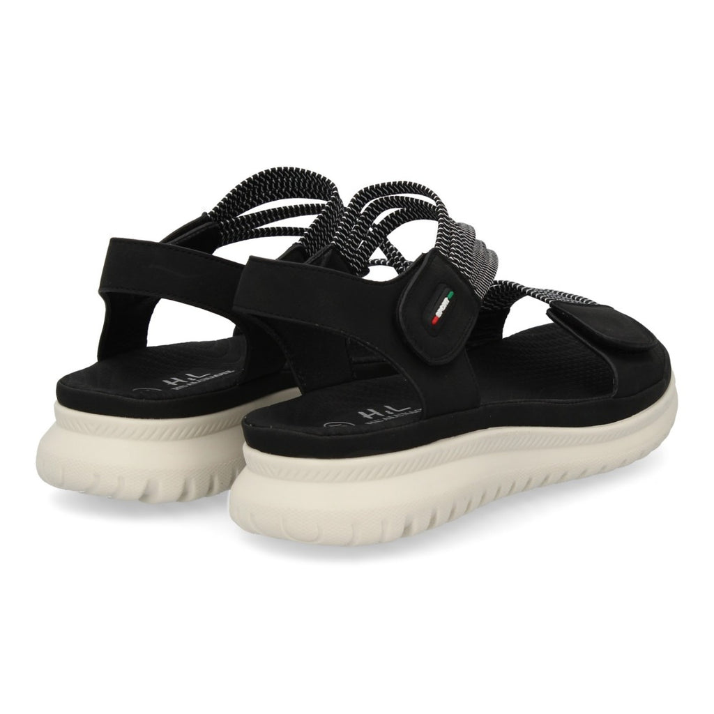 Sandalia Plana Mujer con Doble Velcro -Negro