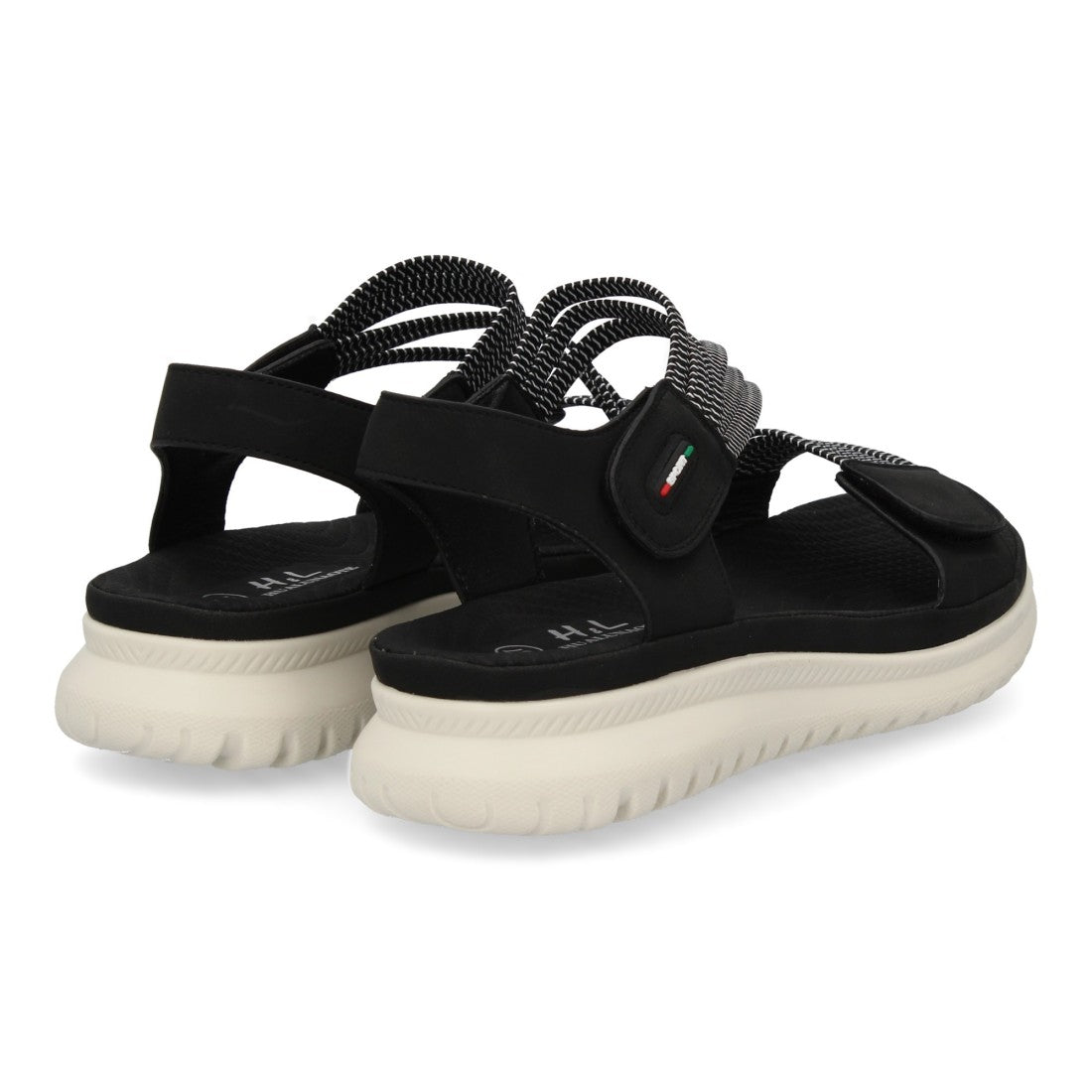 Sandalia Plana Mujer con Doble Velcro -Negro