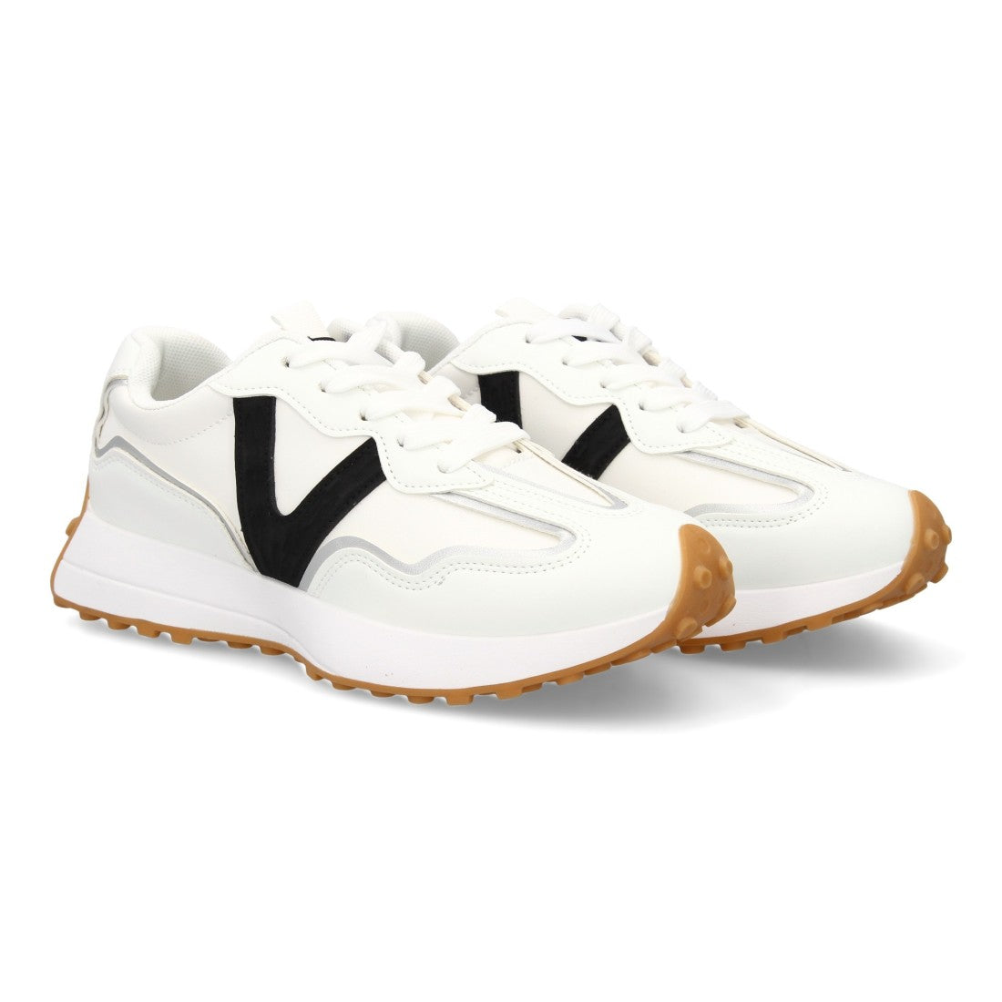 Zapatilla Casual  con Detalle en “V” - Blanco/Gris