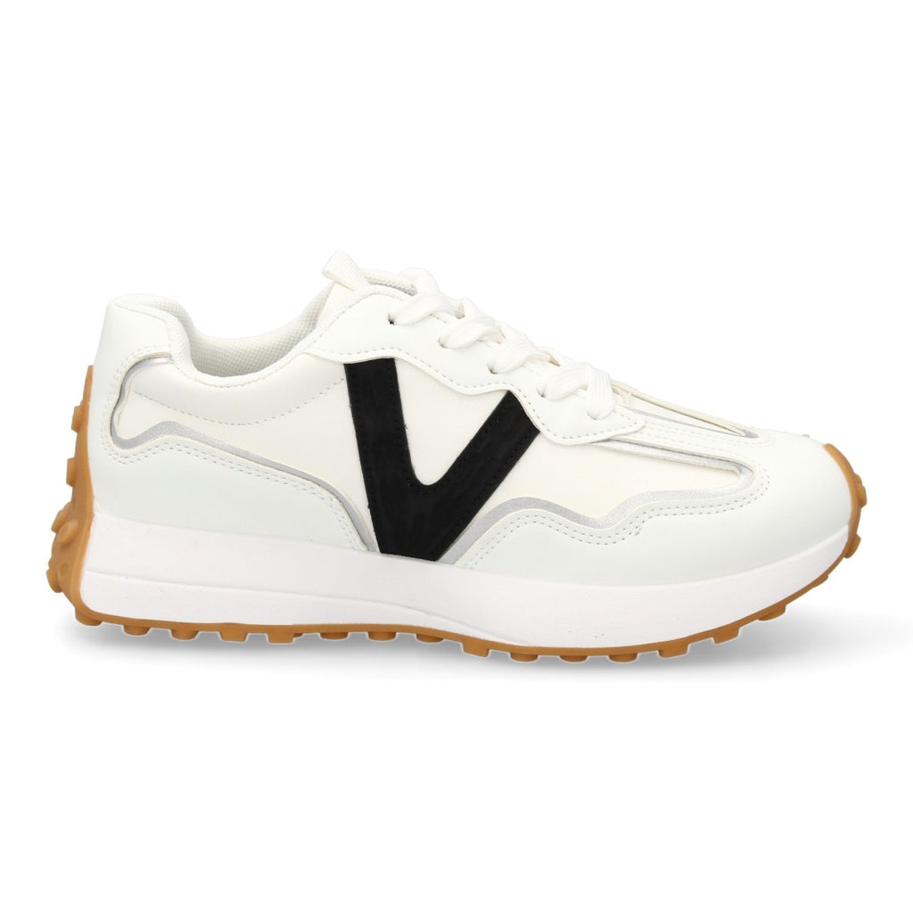 Zapatilla Casual  con Detalle en “V” - Blanco/Gris