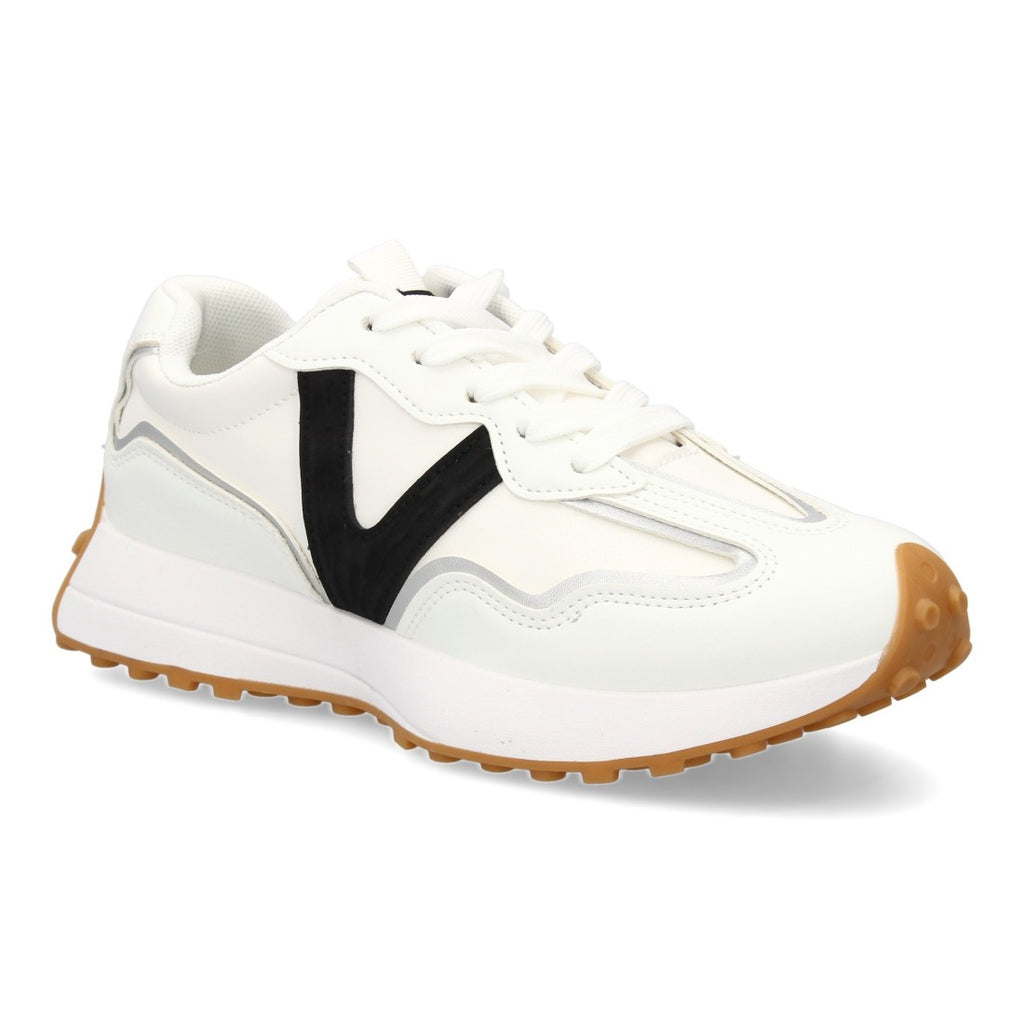 Zapatilla Casual  con Detalle en “V” - Blanco/Gris