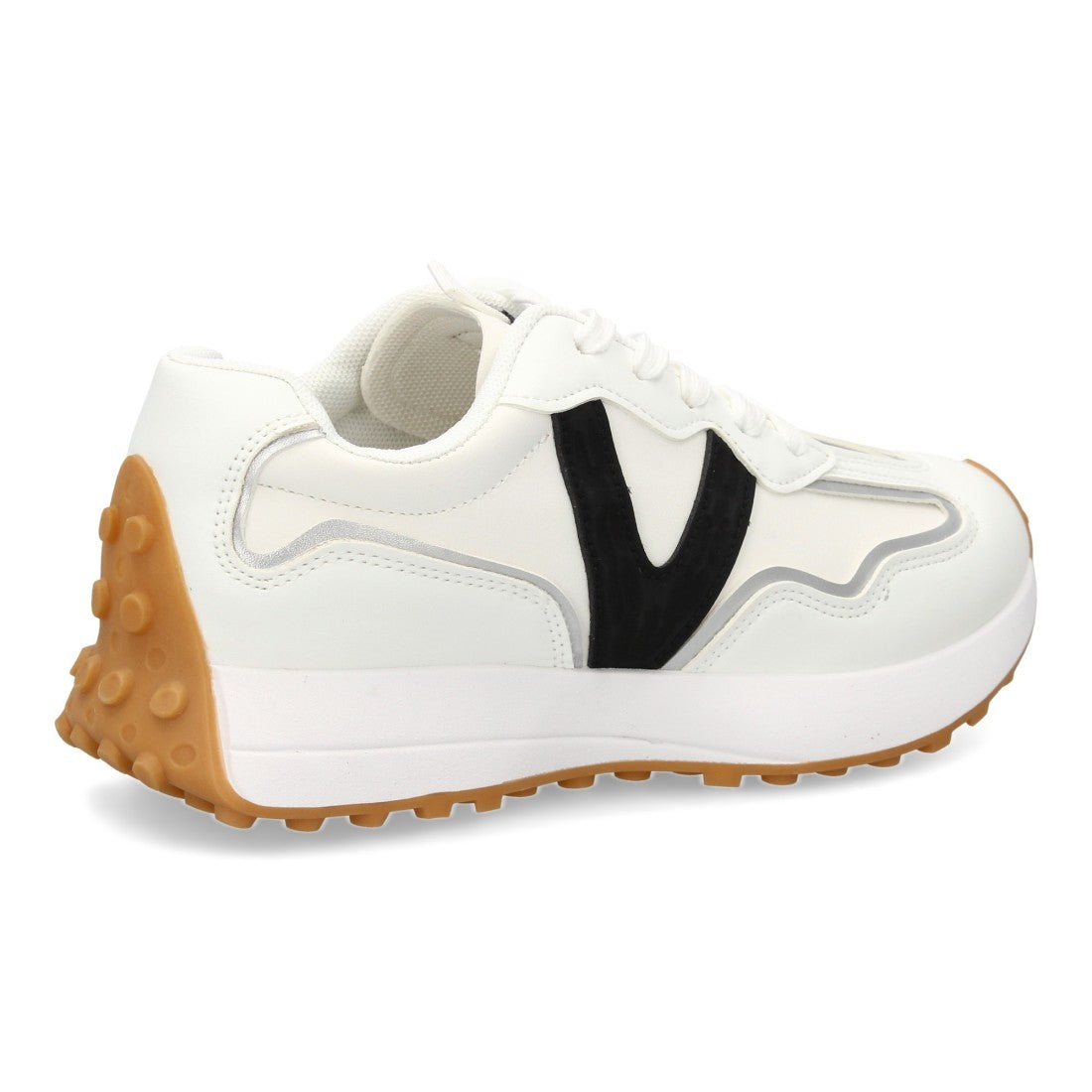 Zapatilla Casual  con Detalle en “V” - Blanco/Gris