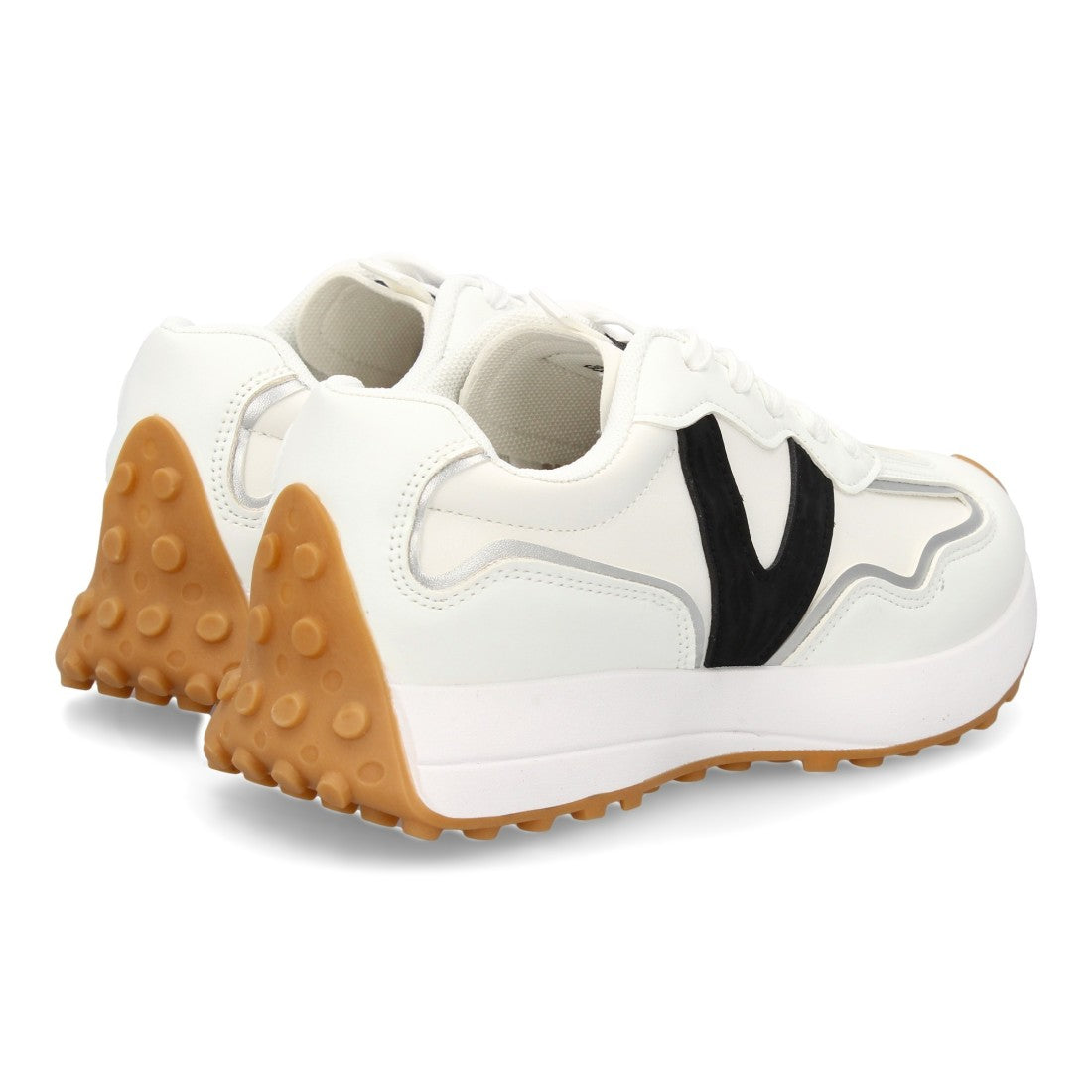 Zapatilla Casual  con Detalle en “V” - Blanco/Gris