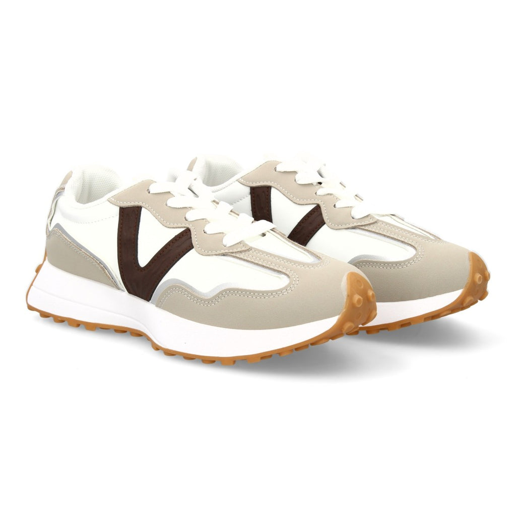 Zapatilla Casual  con Detalle en “V” - Beige/Blanca