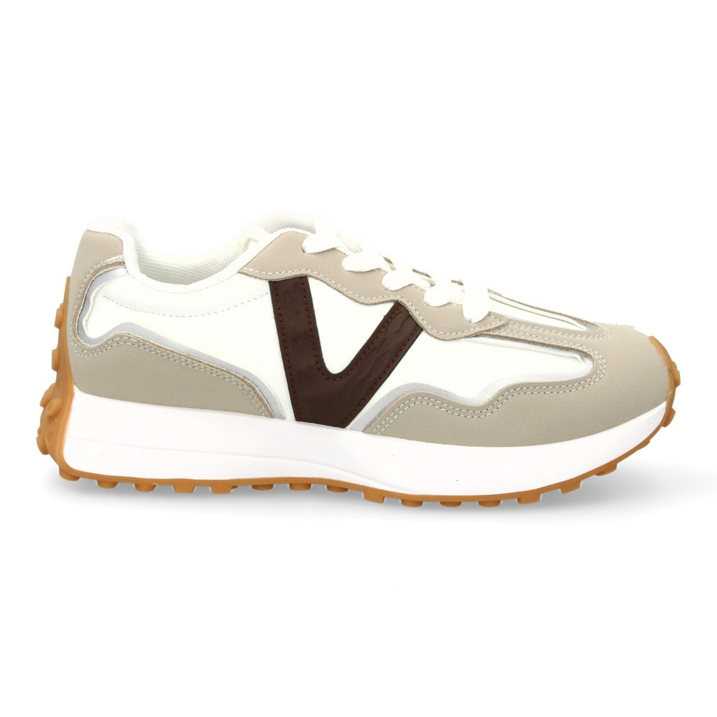 Zapatilla Casual  con Detalle en “V” - Beige/Blanca