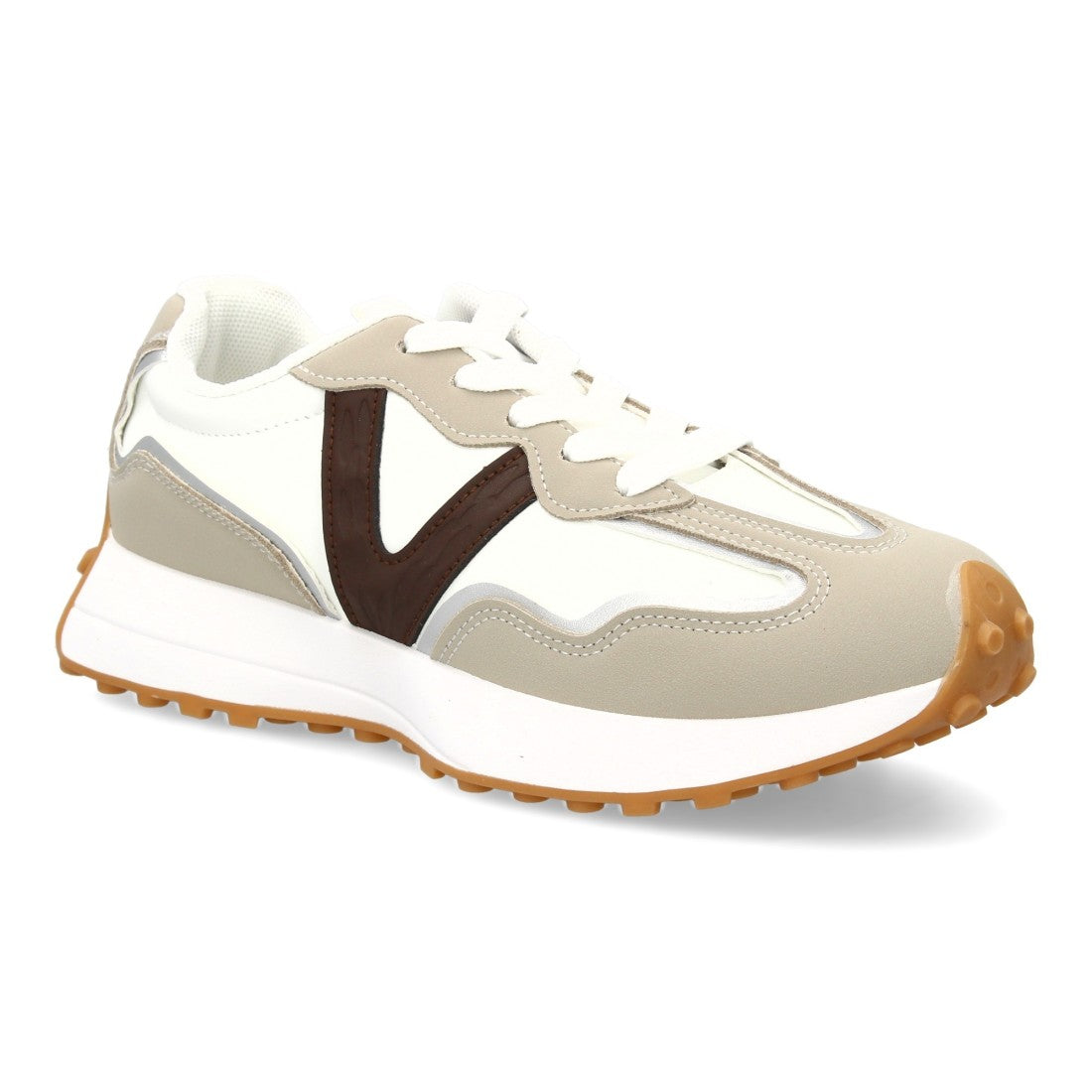 Zapatilla Casual  con Detalle en “V” - Beige/Blanca
