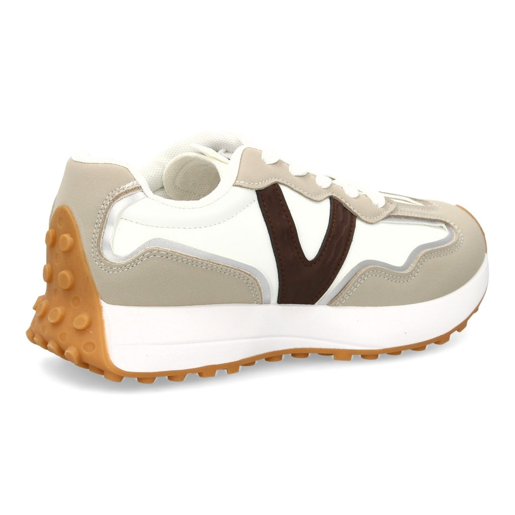 Zapatilla Casual  con Detalle en “V” - Beige/Blanca