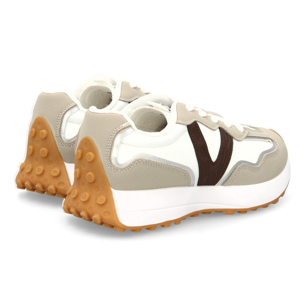 Zapatilla Casual  con Detalle en “V” - Beige/Blanca