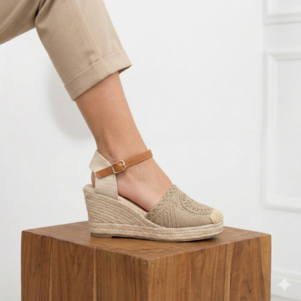 Sandalia de Cuña Valenciana con Punta Tejida Kaki