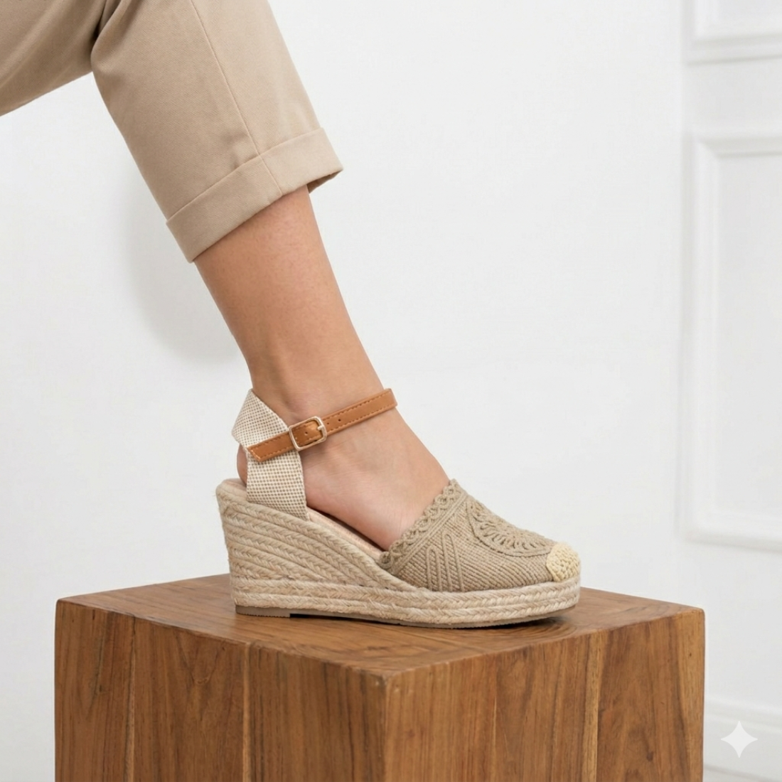 Sandalia de Cuña Valenciana con Punta Tejida Kaki