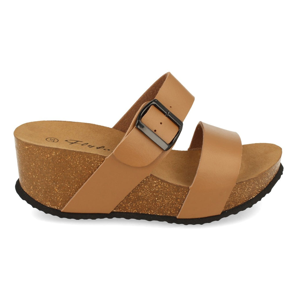 Sandalia de Cuña Bio con Pala Fina y Hebilla - M-08-Taupe