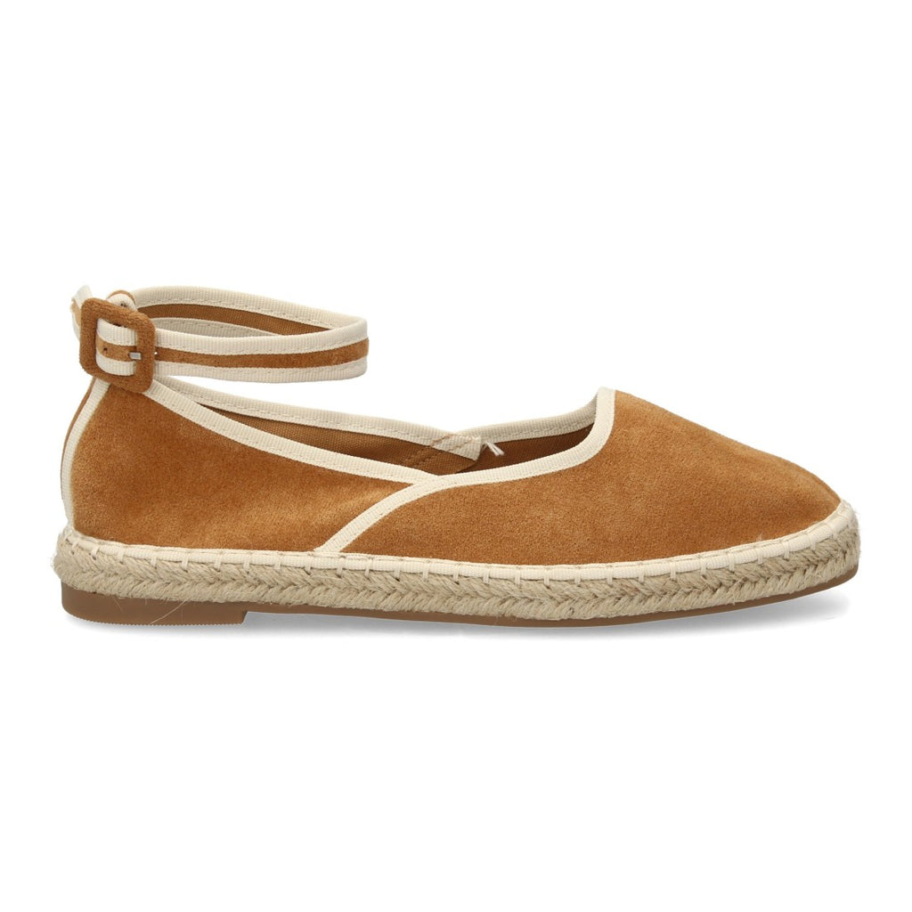 Alpargatas planas estilo bailarina con cintas al tobillo-Camel