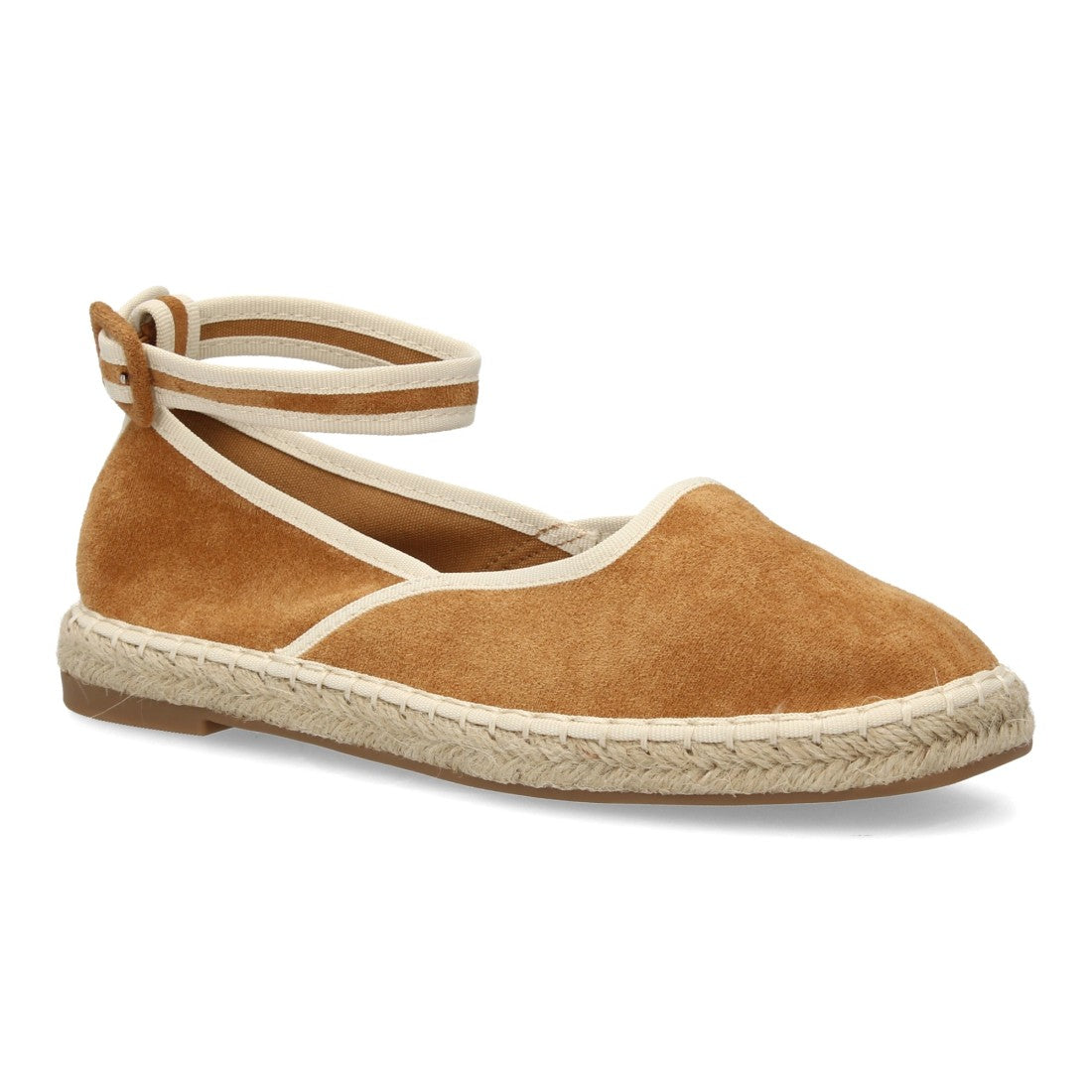 Alpargatas planas estilo bailarina con cintas al tobillo-Camel