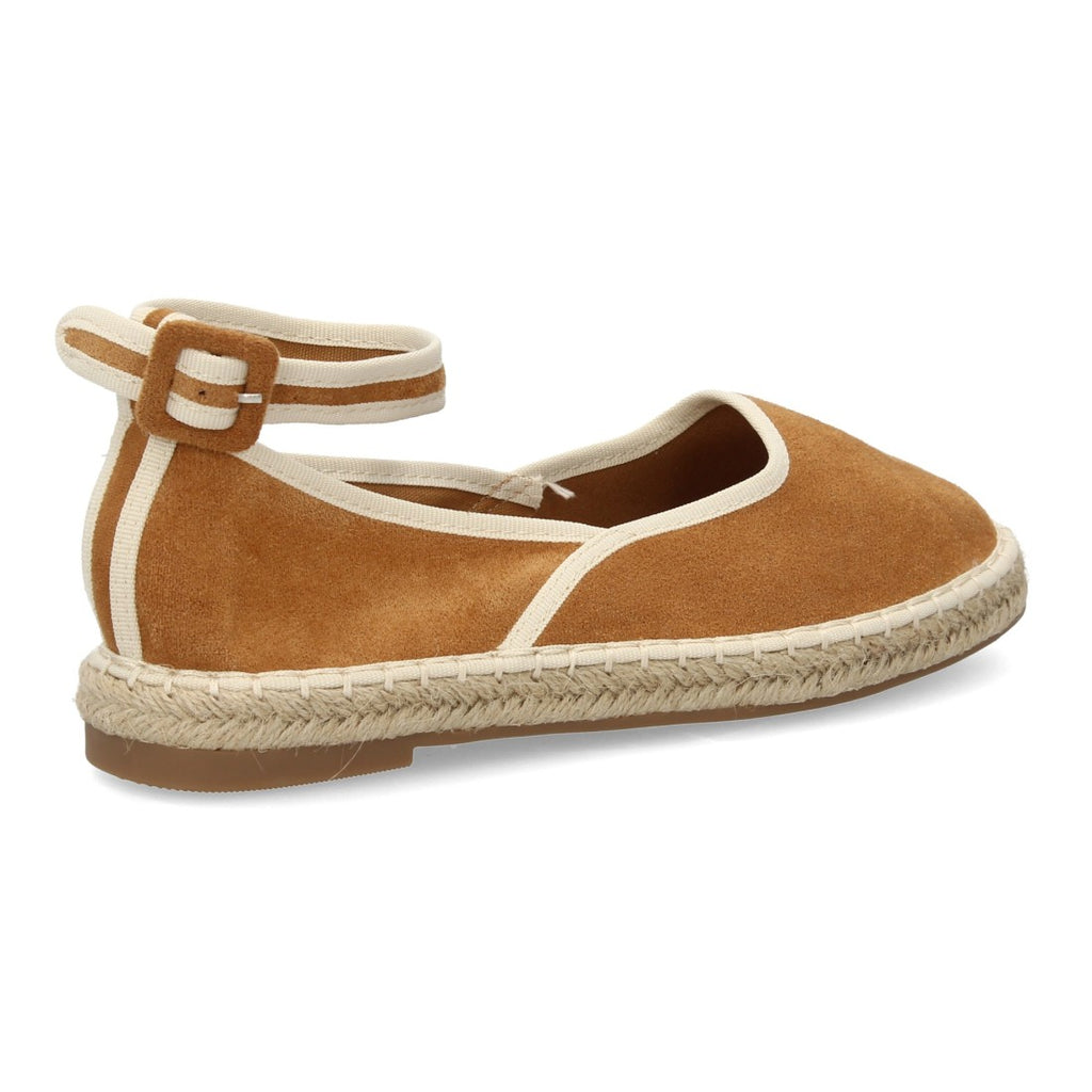 Alpargatas planas estilo bailarina con cintas al tobillo-Camel