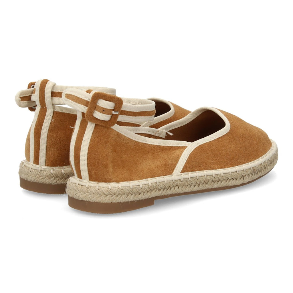 Alpargatas planas estilo bailarina con cintas al tobillo-Camel