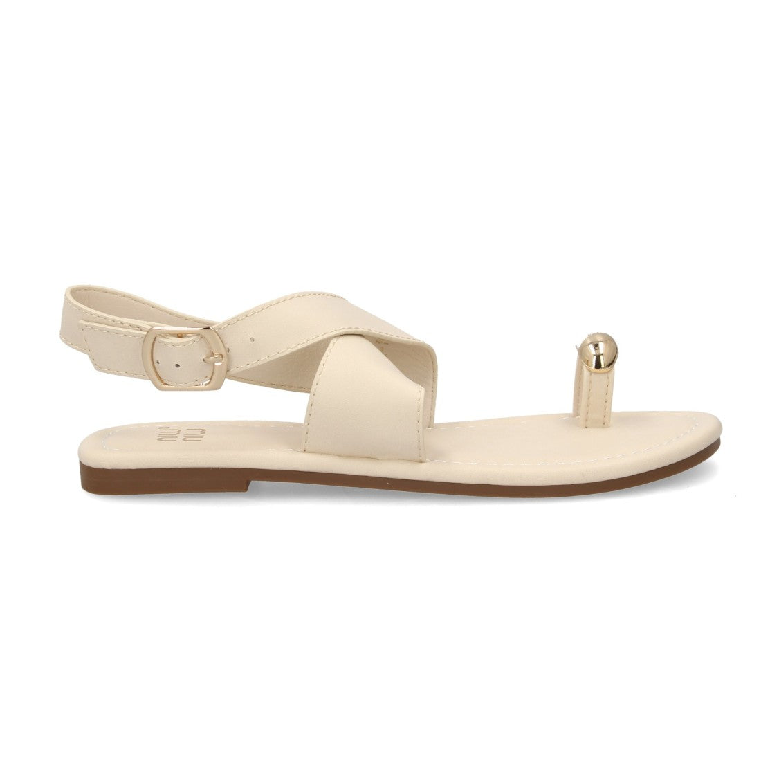 Sandalias planas elegantes mujer con adorno metálico - KK-1017-Beige