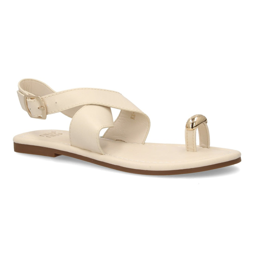 Sandalias planas elegantes mujer con adorno metálico - KK-1017-Beige