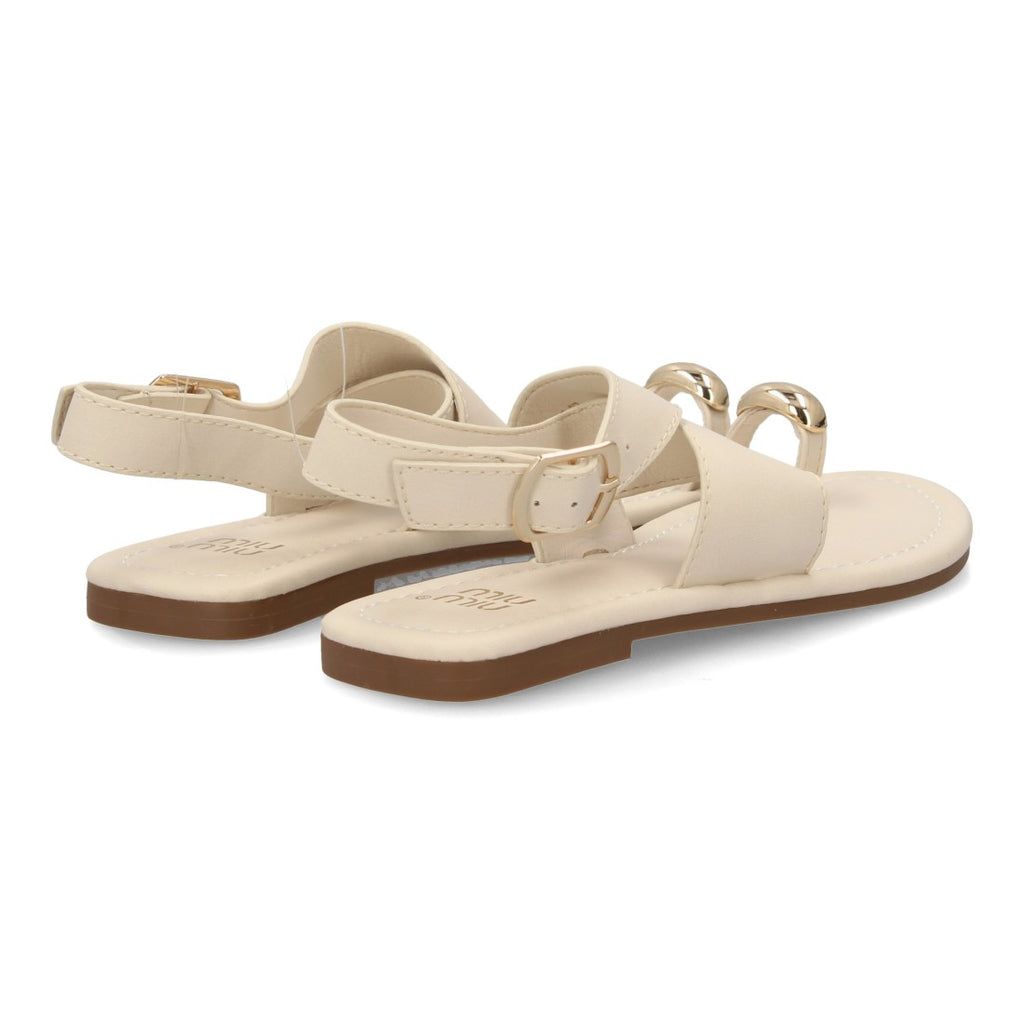 Sandalias planas elegantes mujer con adorno metálico - KK-1017-Beige