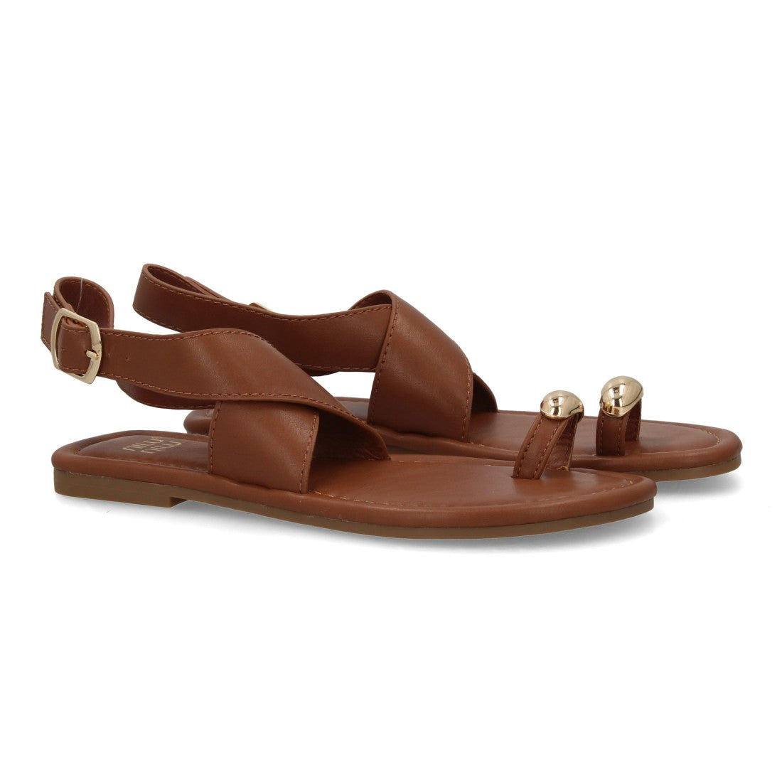 Sandalias planas elegantes mujer con adorno metálico - KK-1017-Camel