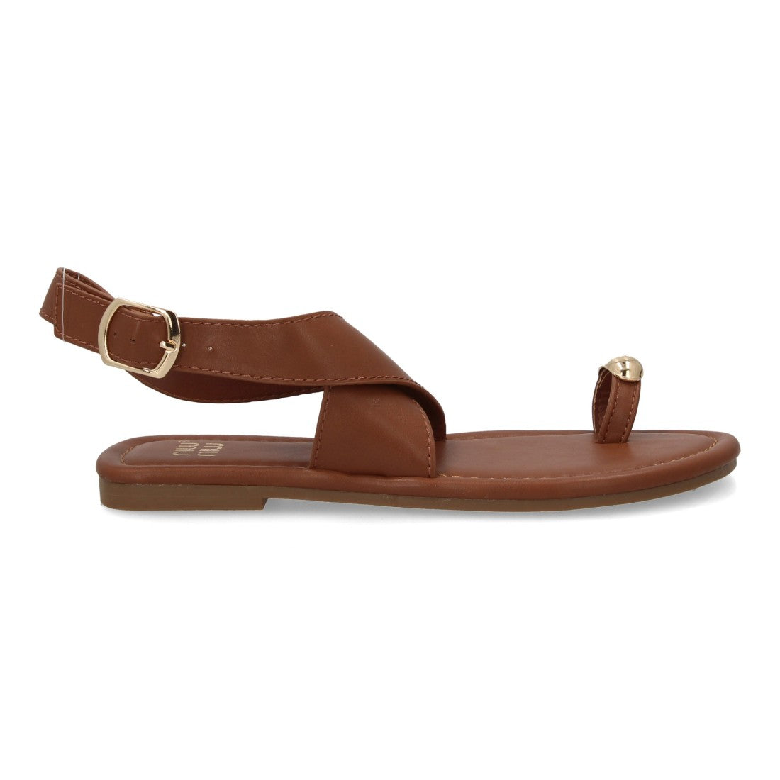 Sandalias planas elegantes mujer con adorno metálico - KK-1017-Camel