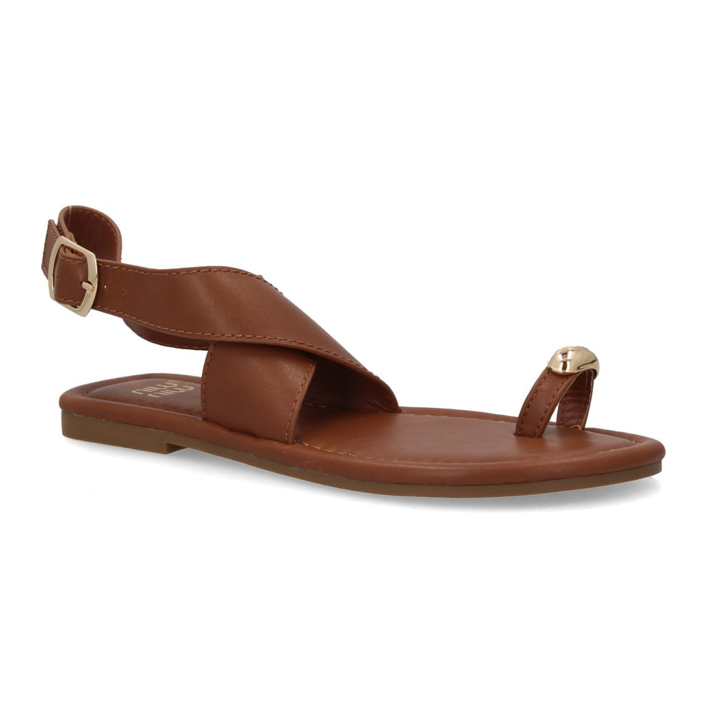 Sandalias planas elegantes mujer con adorno metálico - KK-1017-Camel