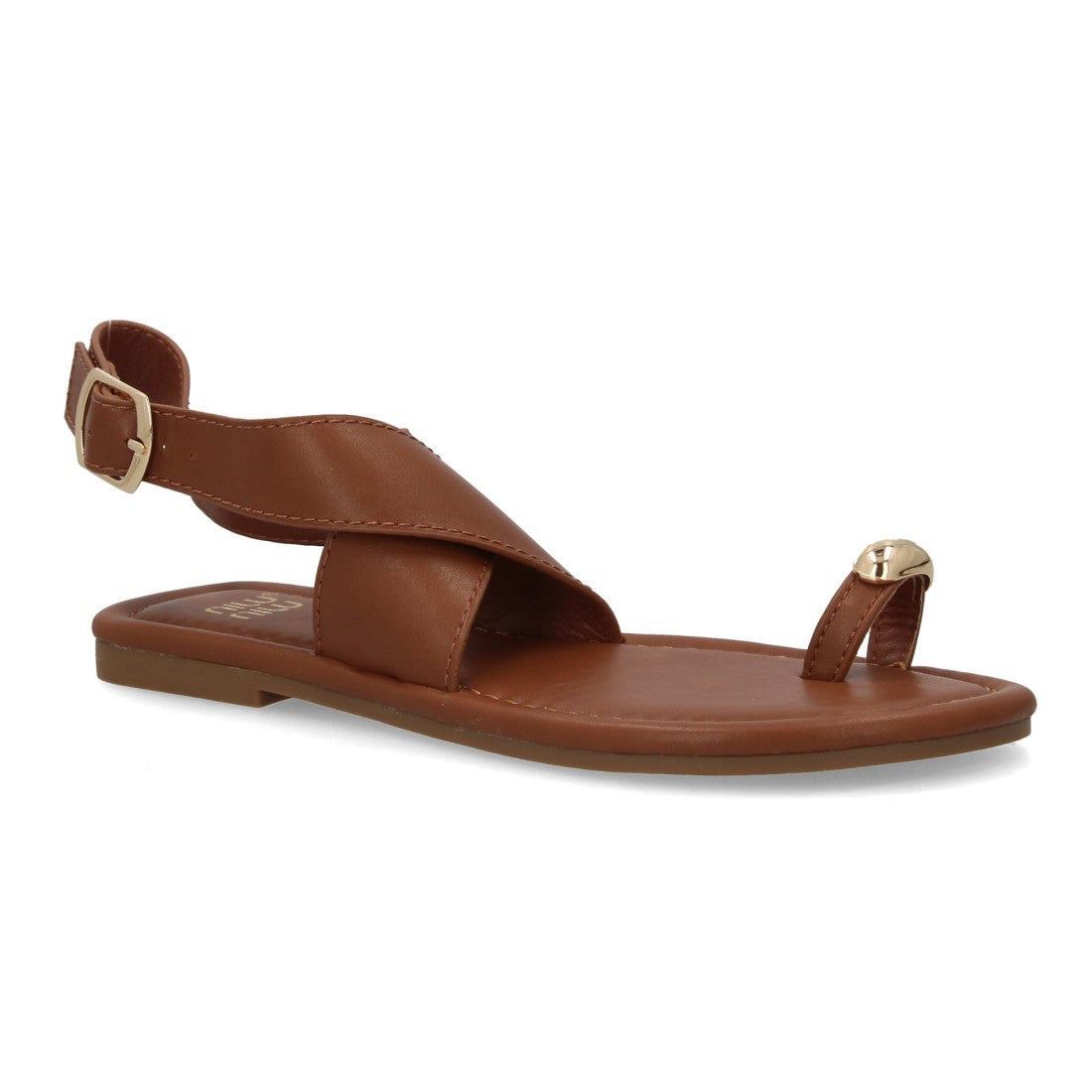 Sandalias planas elegantes mujer con adorno metálico - KK-1017-Camel