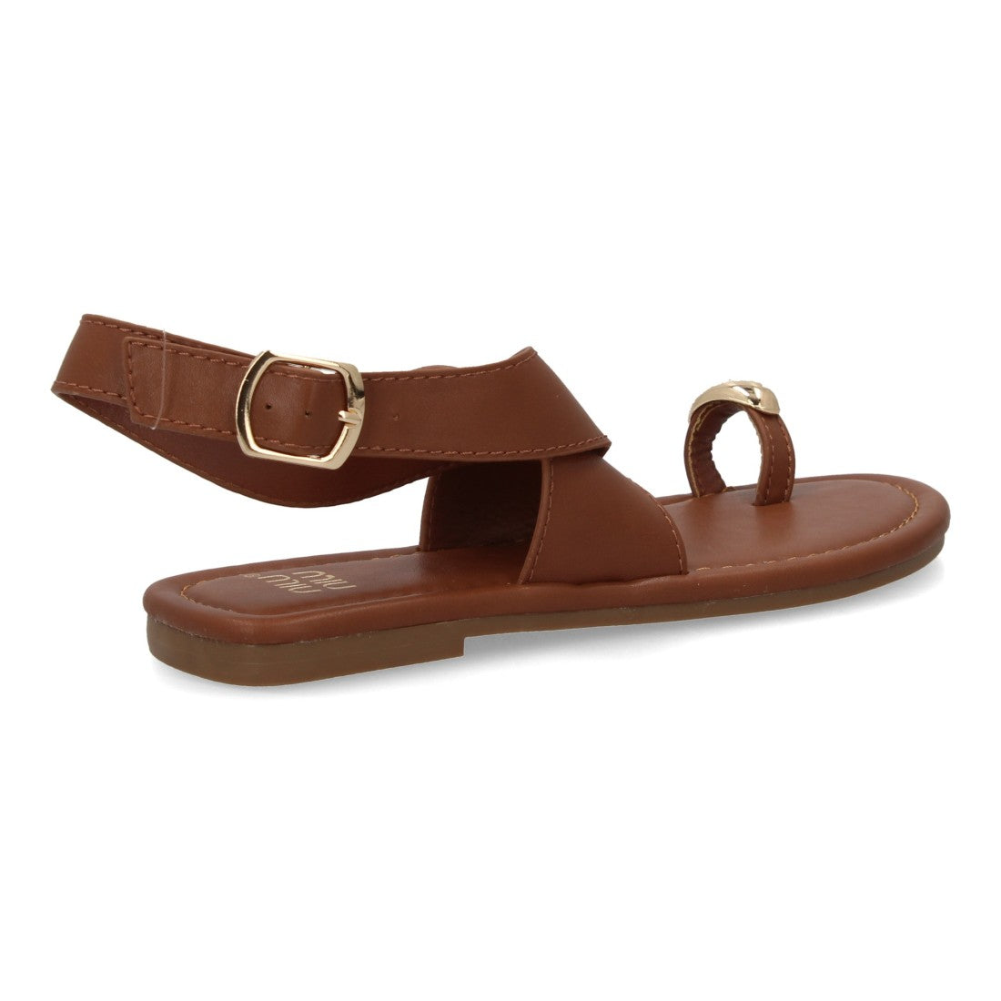 Sandalias planas elegantes mujer con adorno metálico - KK-1017-Camel