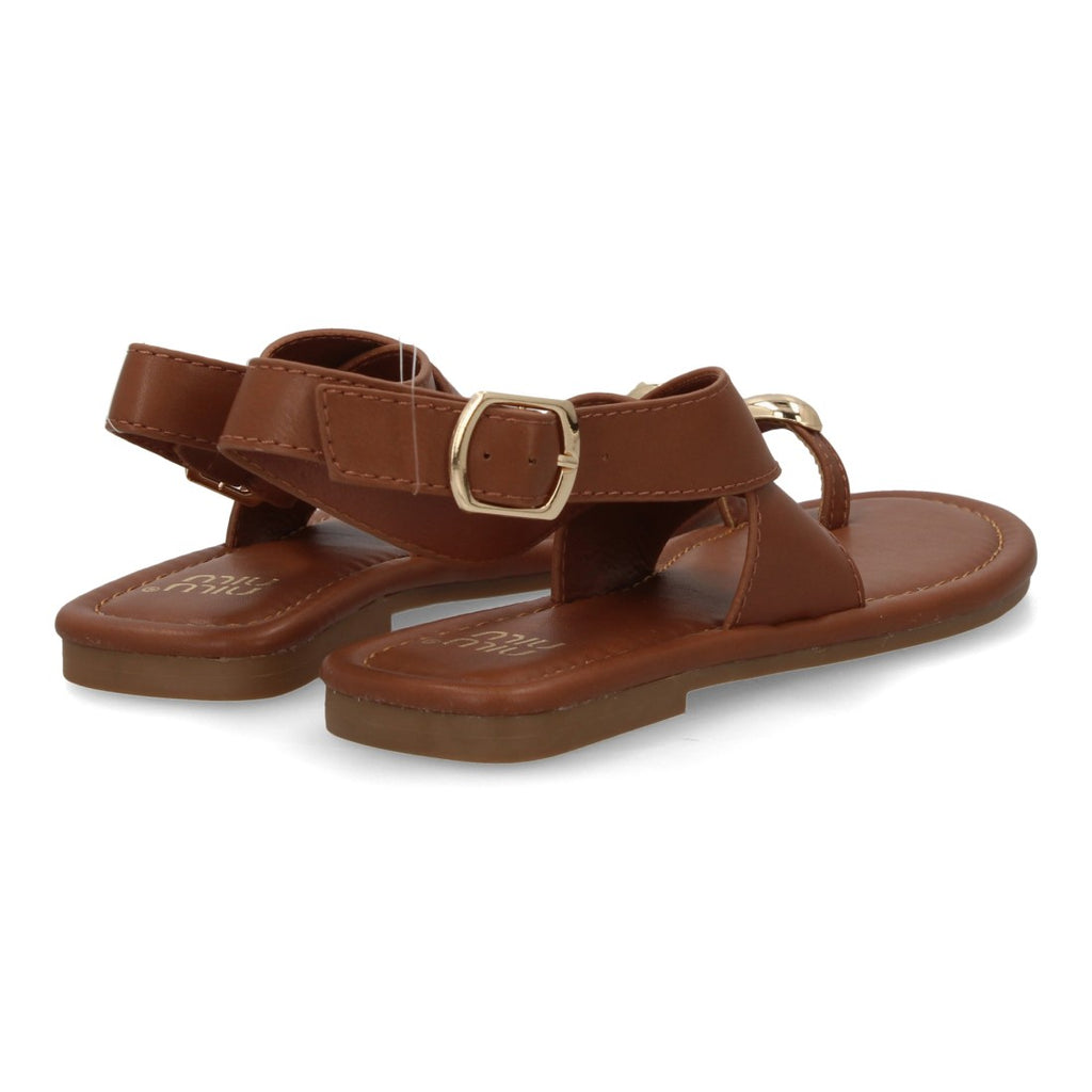 Sandalias planas elegantes mujer con adorno metálico - KK-1017-Camel
