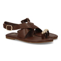 Sandalias planas elegantes mujer con adorno metálico - KK-1017-Marron