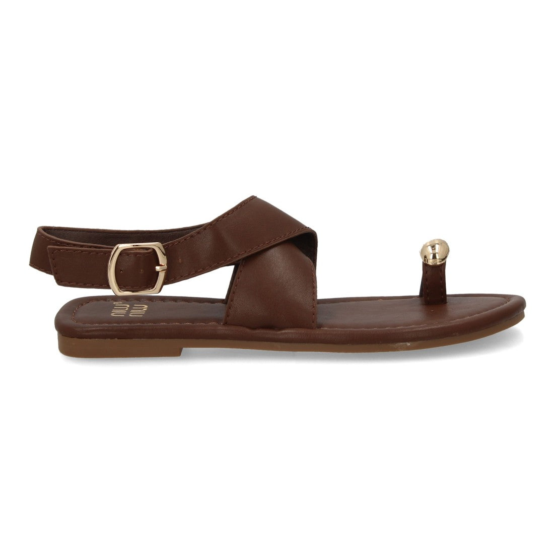 Sandalias planas elegantes mujer con adorno metálico - KK-1017-Marron