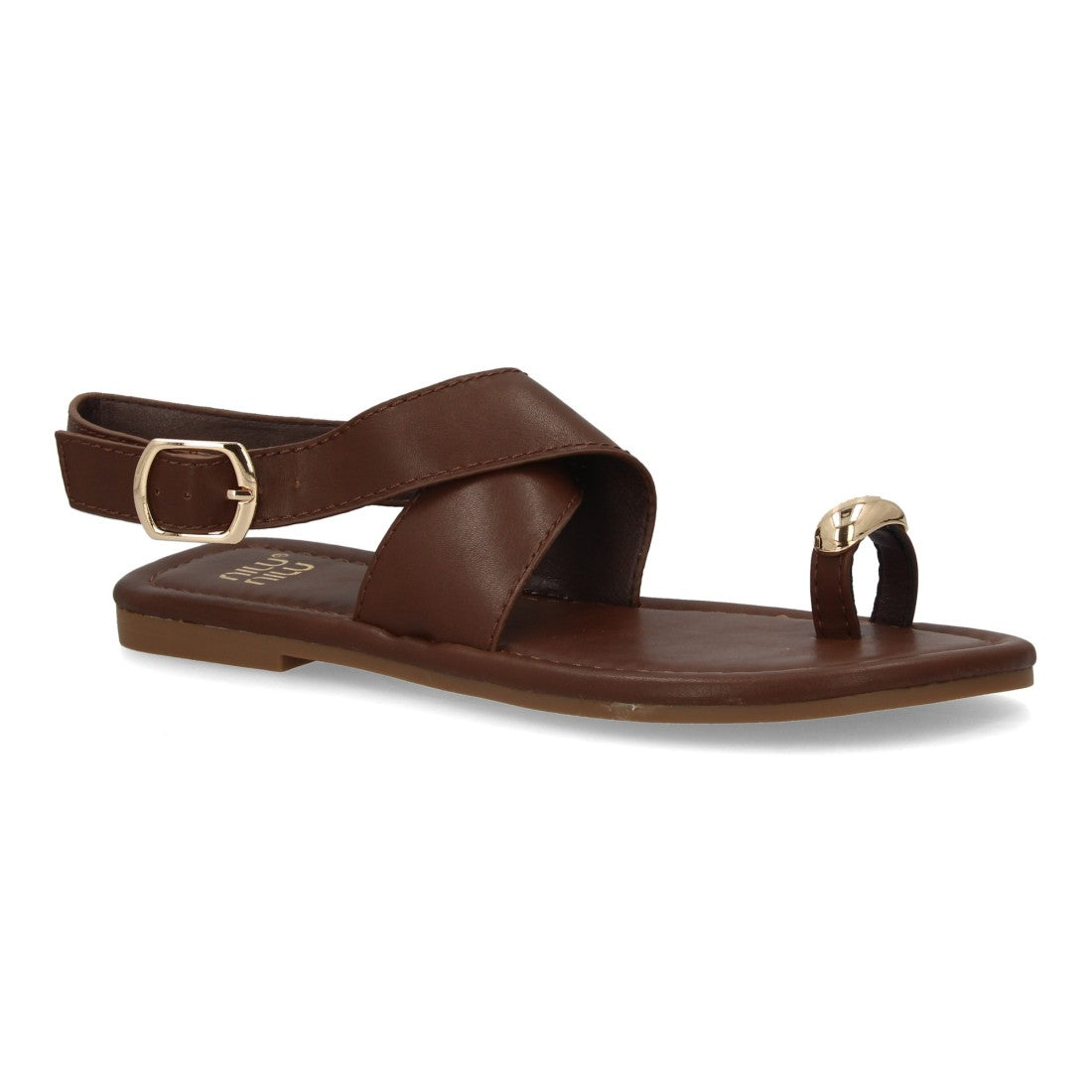 Sandalias planas elegantes mujer con adorno metálico - KK-1017-Marron
