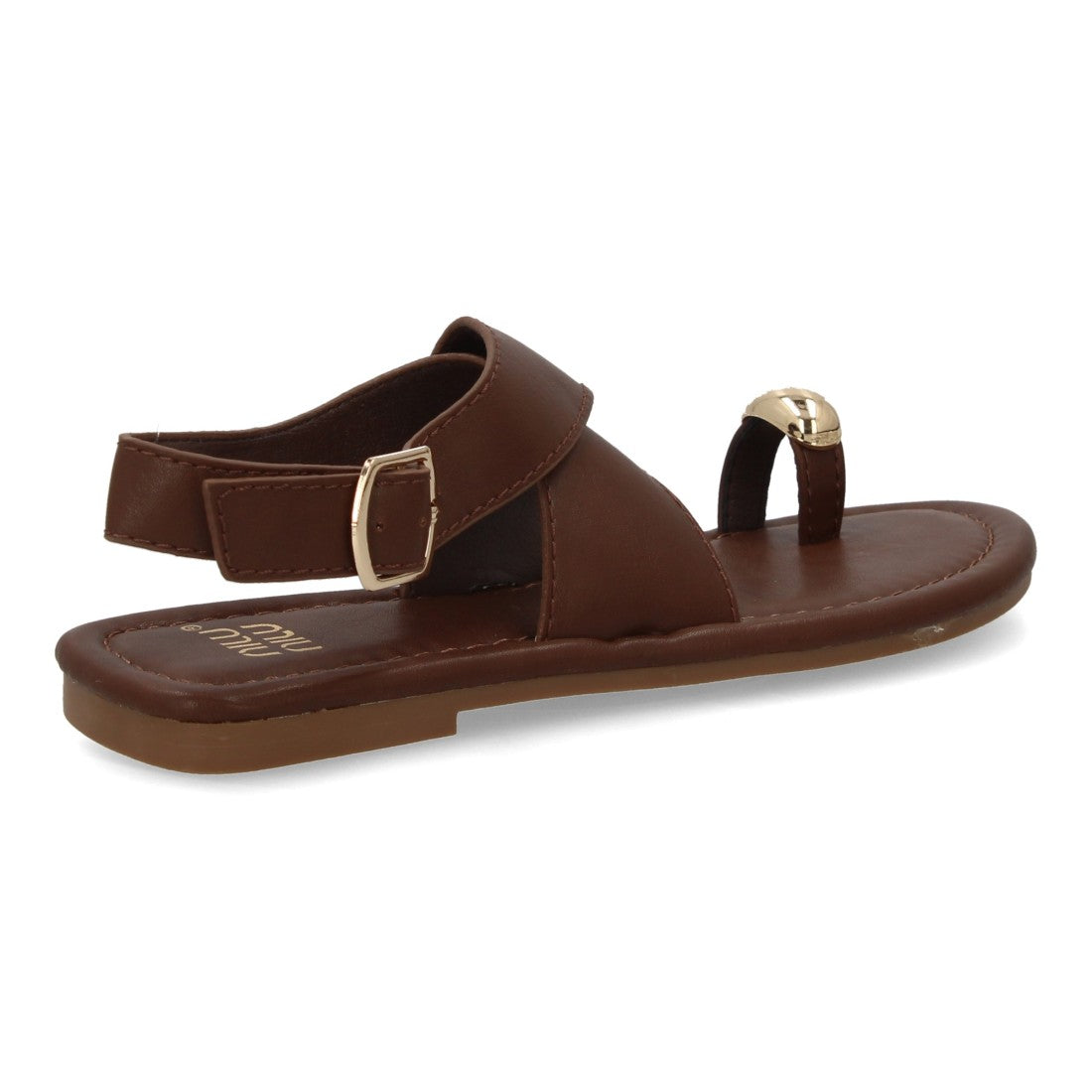 Sandalias planas elegantes mujer con adorno metálico - KK-1017-Marron
