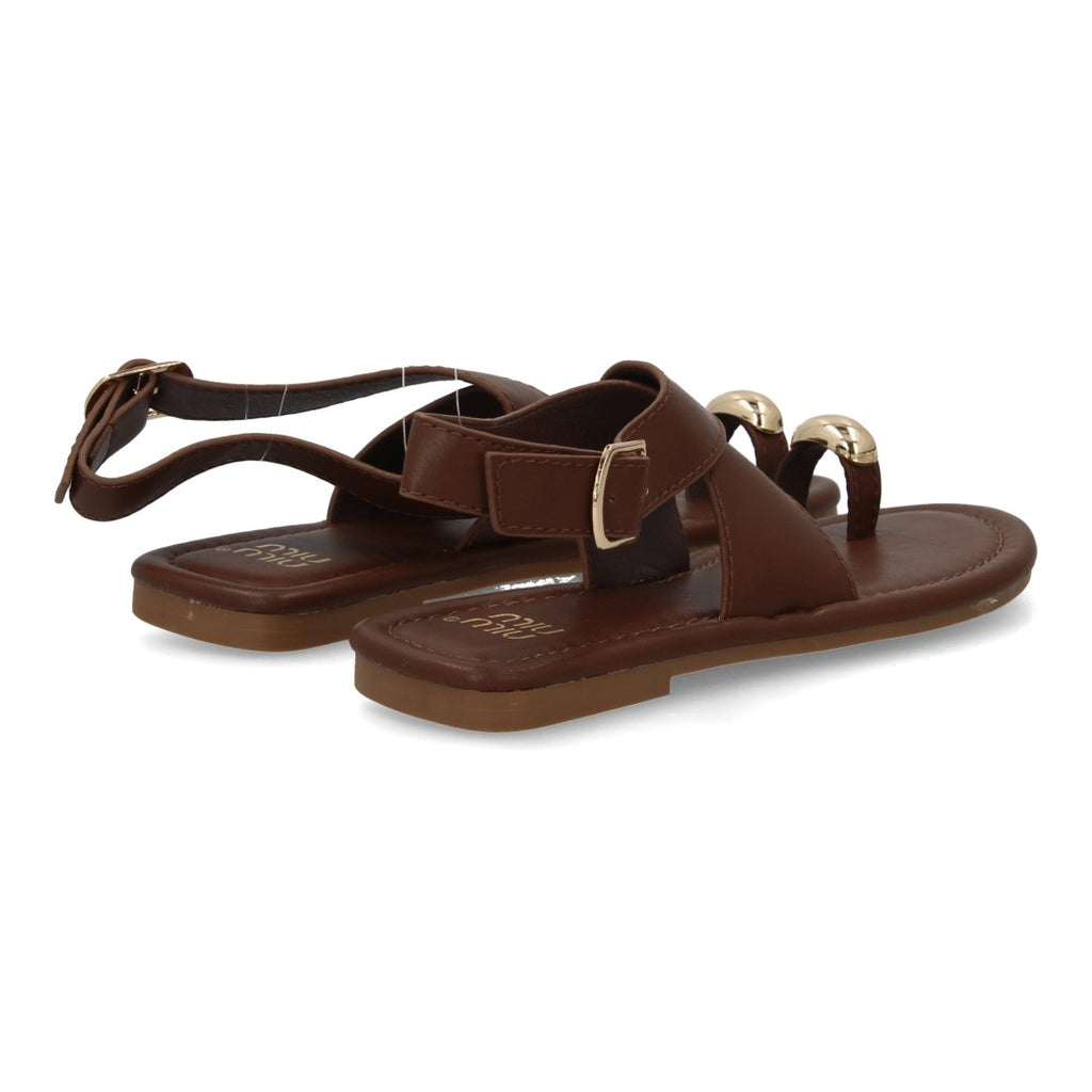 Sandalias planas elegantes mujer con adorno metálico - KK-1017-Marron