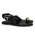 Sandalias planas elegantes mujer con adorno metálico - KK-1017-Negro